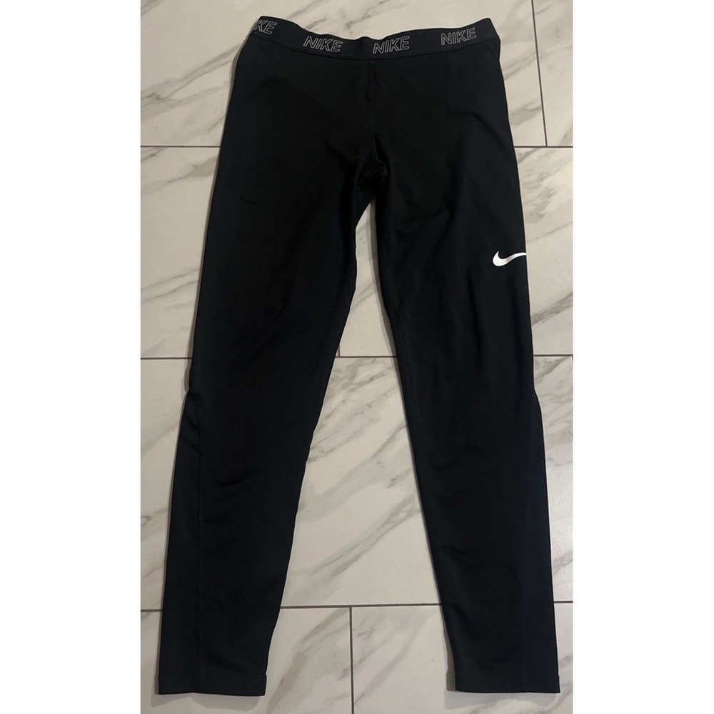 Nike Pants Womens XL Black Dri-FIT Ankle Leggings Yoga Gym Stretch Running Logo